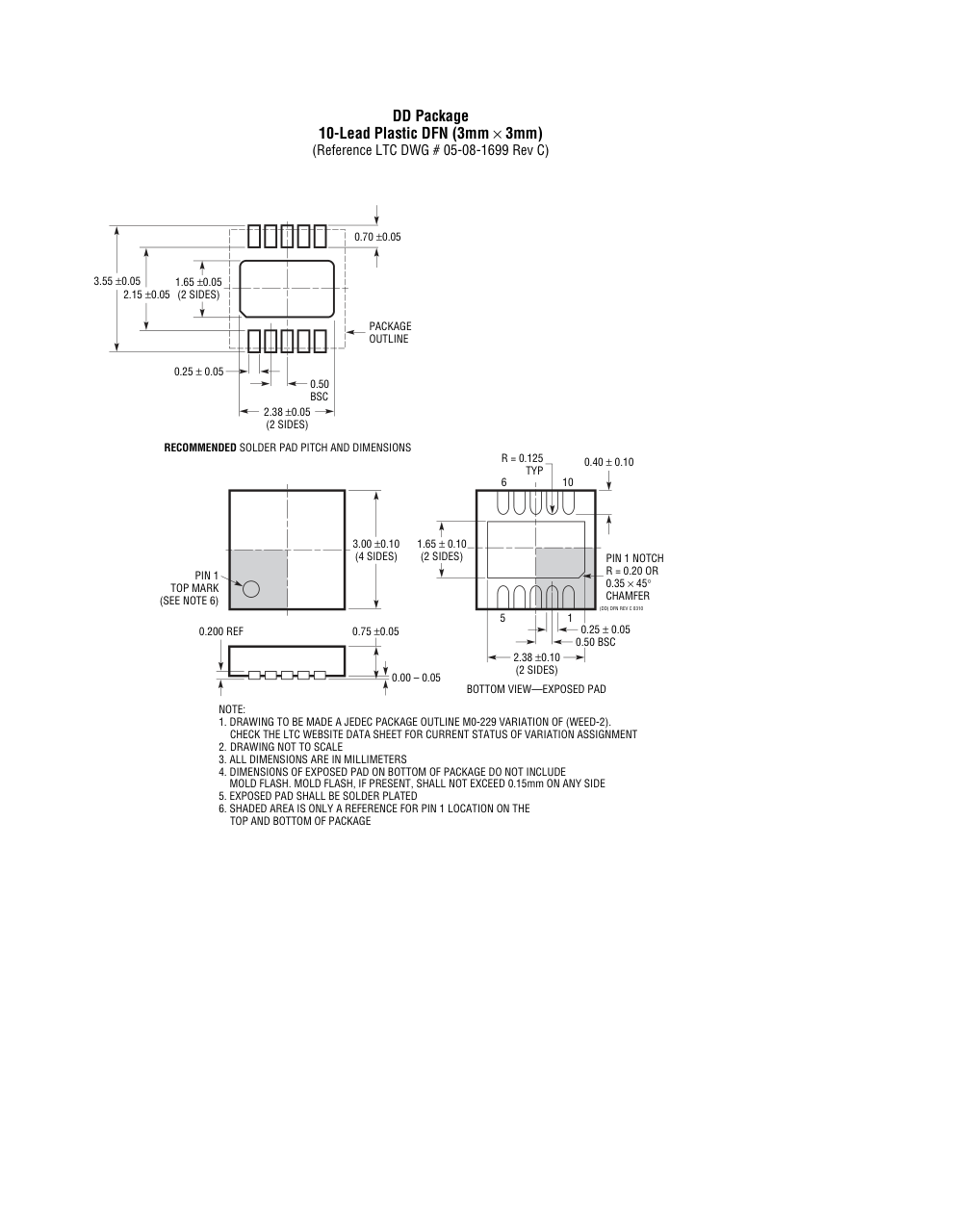 LTC3215EDD#PBF — Manufacturer package outline drawing - not a product photo, 10-Lead DFN (3mm x 3mm w/ EP)