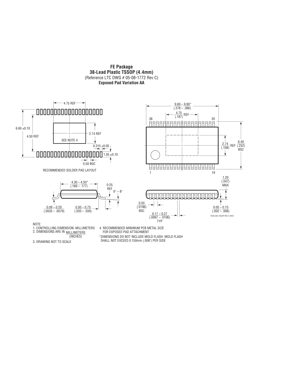 LT8292AFE#PBF — Manufacturer package outline drawing - not a product photo, 38-Lead TSSOP w/ EP
