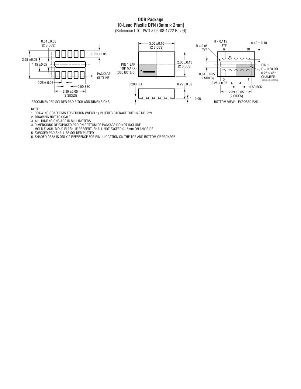LTC7106EDDB#TRMPBF — Manufacturer package outline drawing - not a product photo, 10-Lead DFN (3mm x 2mm w/ EP)