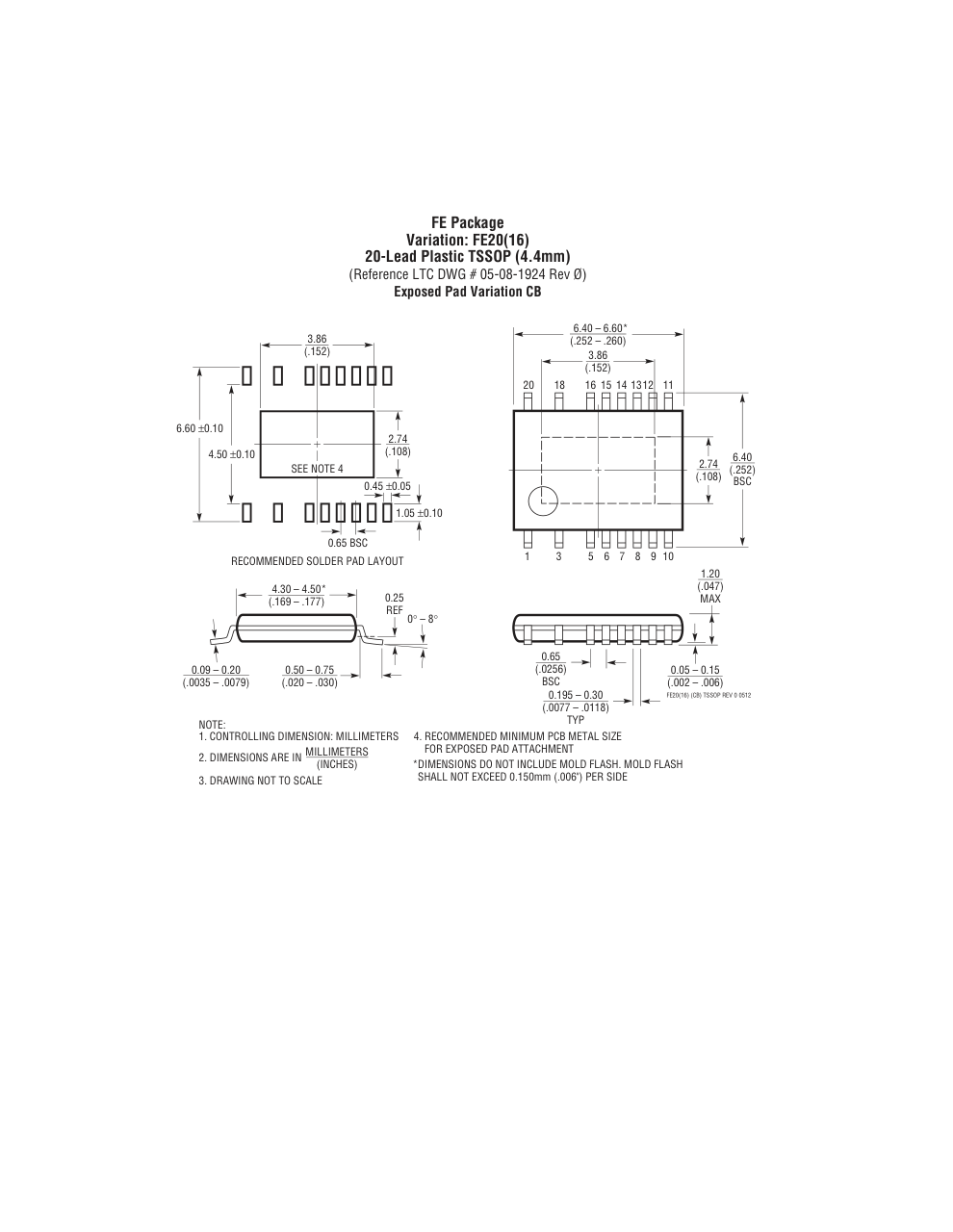 LTC3894EFE#TRPBF — Manufacturer package outline drawing - not a product photo, 20-Lead TSSOP w/ EP