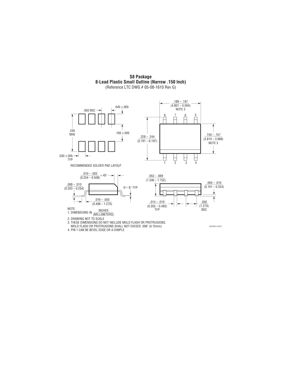 LT1803CS8#PBF — Manufacturer package outline drawing - not a product photo, 8-Lead SOIC (Narrow 0.15 Inch)