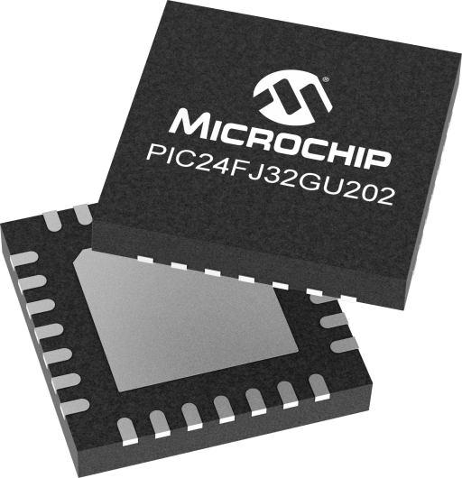 PIC24FJ32GU202-I/ML — Manufacturer package reference image, VQFN-28
